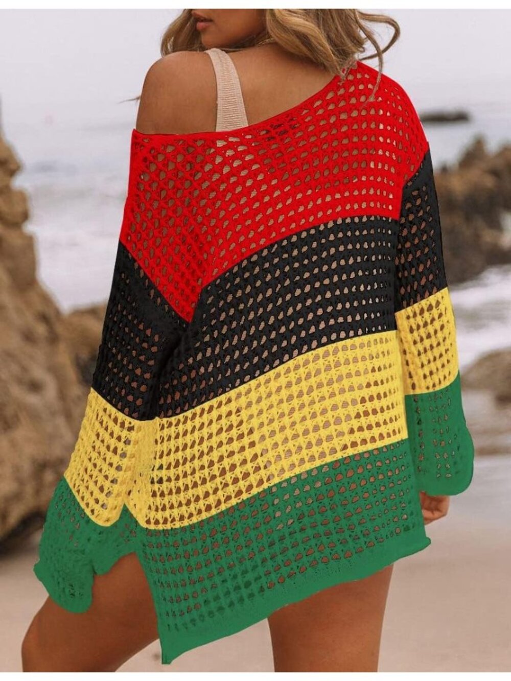 Women's Multicolor Crochet For Sexy Hollow Out Up Knit Summer Outfits Swim Cover - Picture 3 of 3